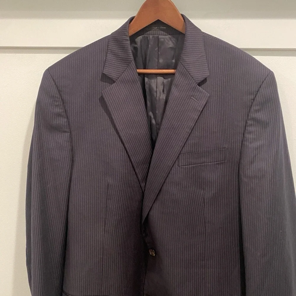 Lauren Ralph Lauren‎ 44L Navy Pinstripe Suit Jacket Blazer 100% Wool Classic Fit